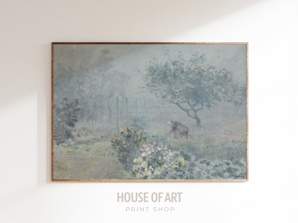 Fog In The Garden Impressionist Misty Landscape Soft Muted Art Print