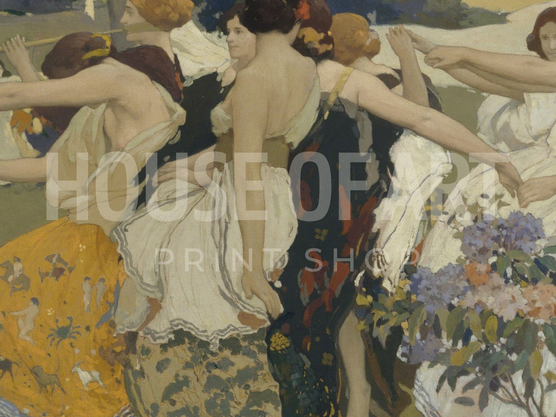 Vintage Spring Dance Women Dancing Garden Painting Art Wall Print - Image 3