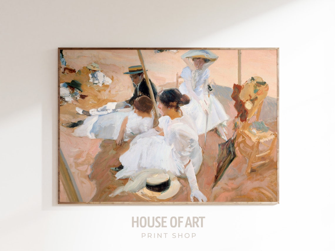 Sorolla Under the Awning Beach Gathering Impressionist Art Print