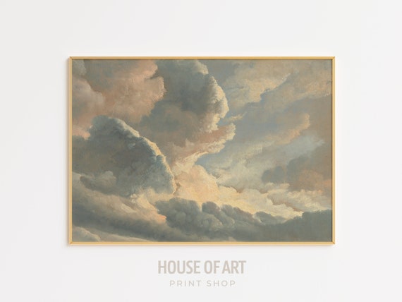 Vintage Cloud Wall Art Oil Painting Cloud Prints Aesthetic Clouds Painting Above Bed Decor Sky Poster Cottage Decor Wall Art