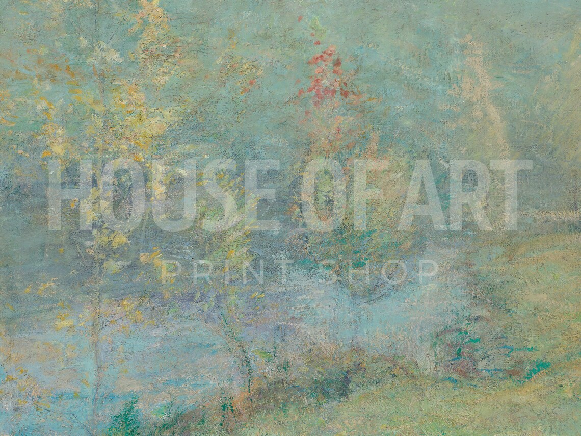 Misty Morning River Landscape Impressionist Vintage Oil Painting Print - Image 2