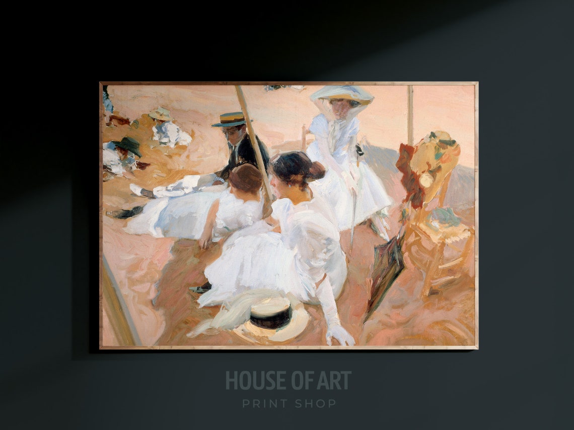 Sorolla Under the Awning Beach Gathering Impressionist Art Print - Image 3
