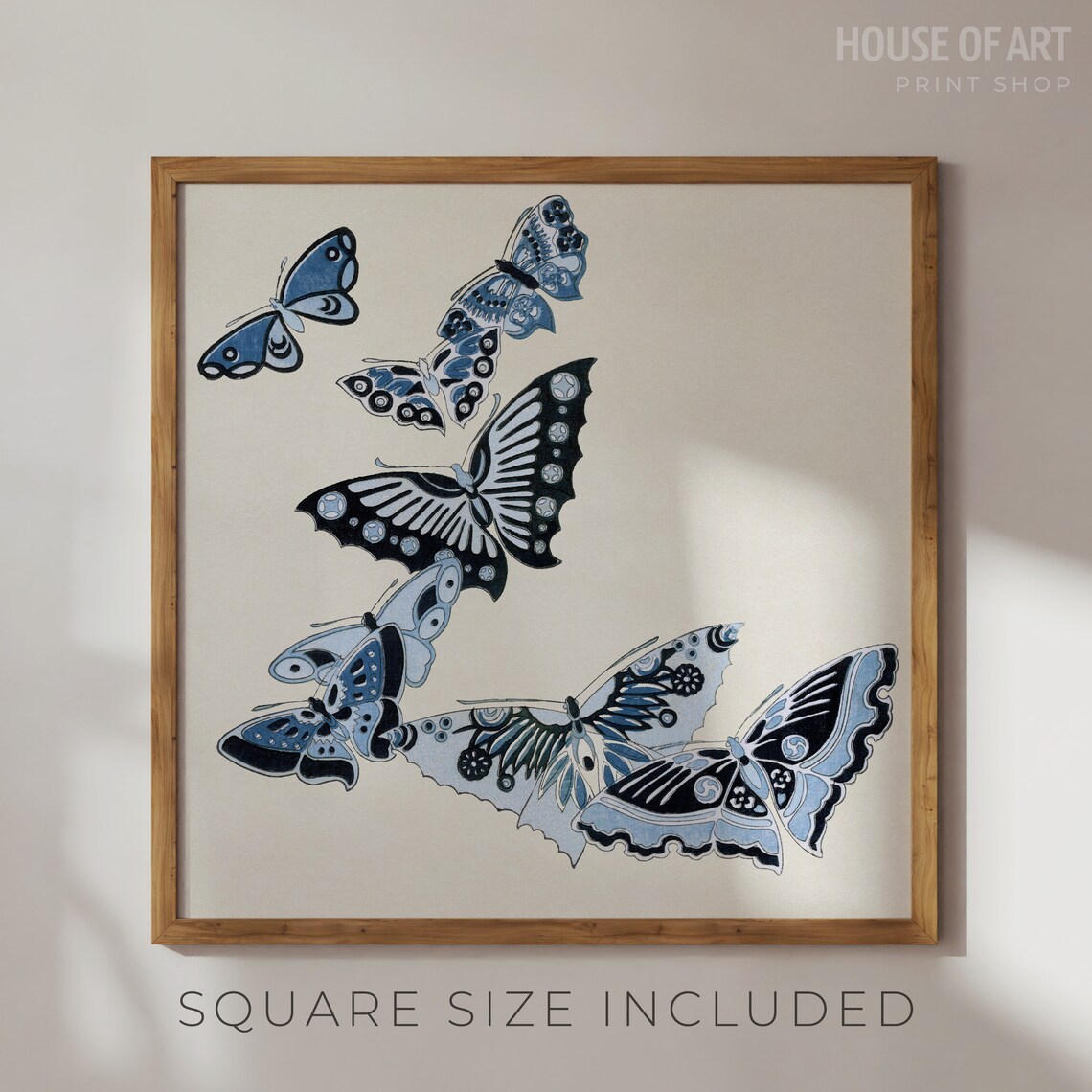 Blue Black Butterflies Flight Japanese Woodcut Insect Art Poster - Image 2