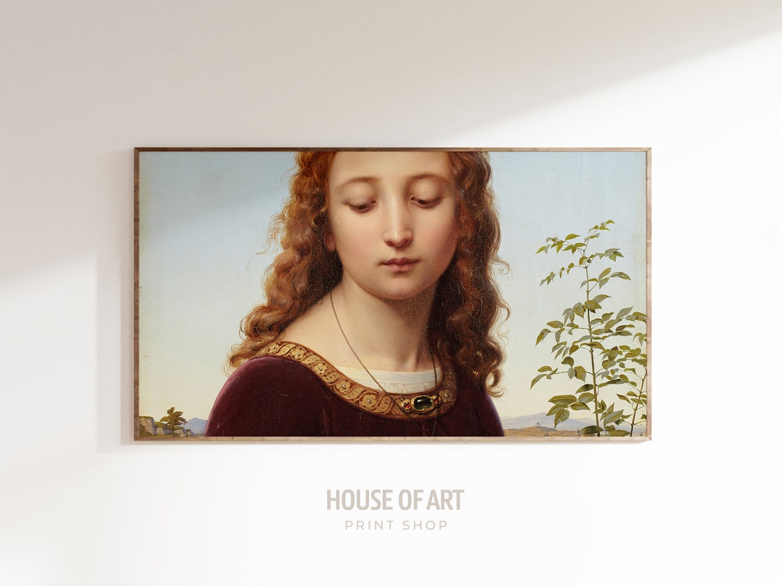 Frame Tv Art 4k Classic Portrait Oil Painting Vintage Young Woman Artwork Holy Antique Pale Girl With Red Hair And Curls