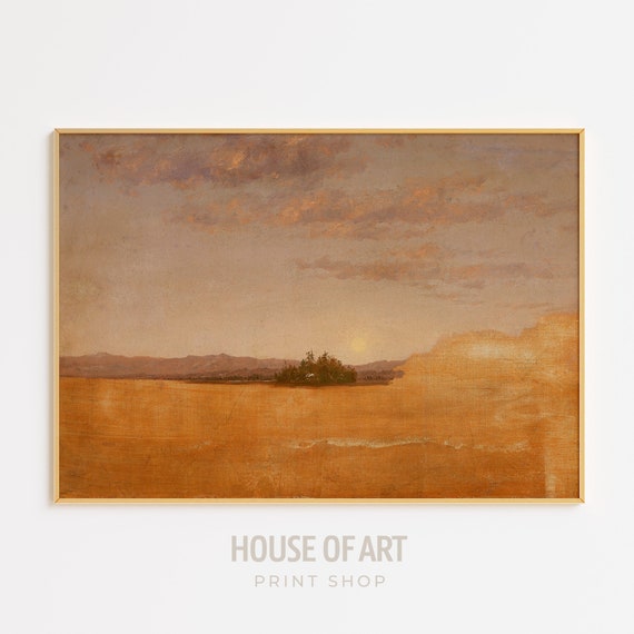 Bronze Landscape Oil Painting Landscape Sketch Sunset Sky View Warm Earthy Colors Gallery Wall Print Wall Art