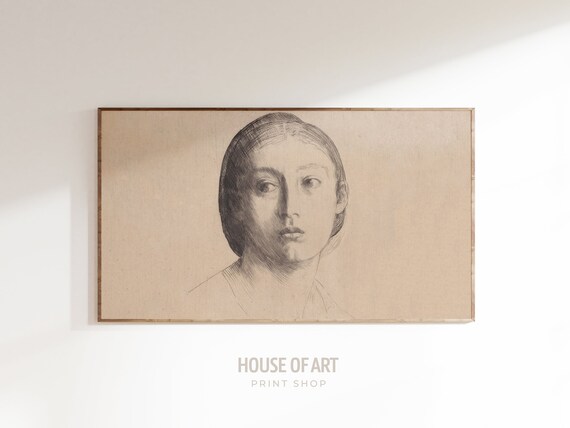 Pencil Sketch Portrait Of Woman Black And White Drawing Vintage Art Poster