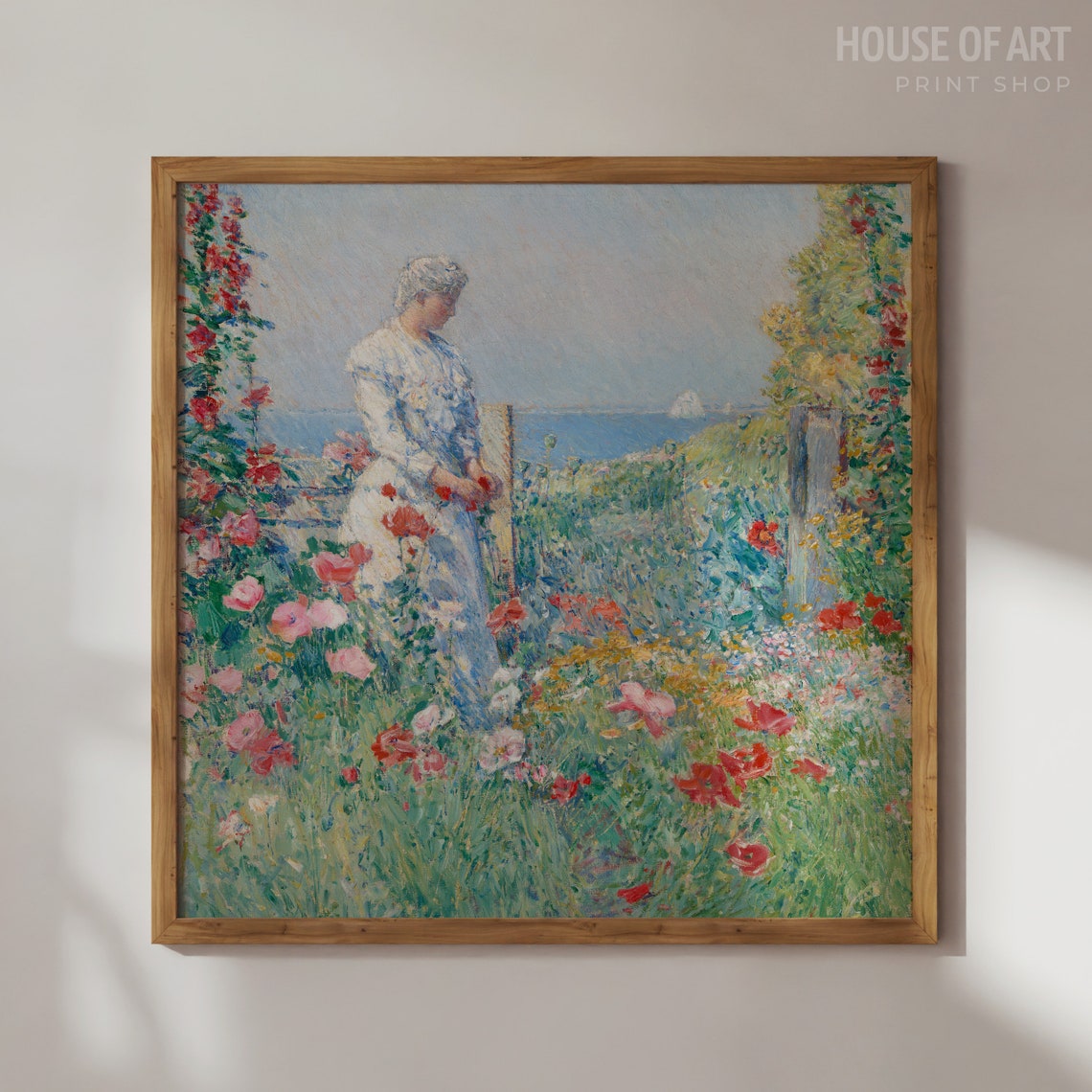 Woman In Garden Painting Square Art Print Flower Garden Oil Painting California Poppy Art Gallery Wall Print Wall Art