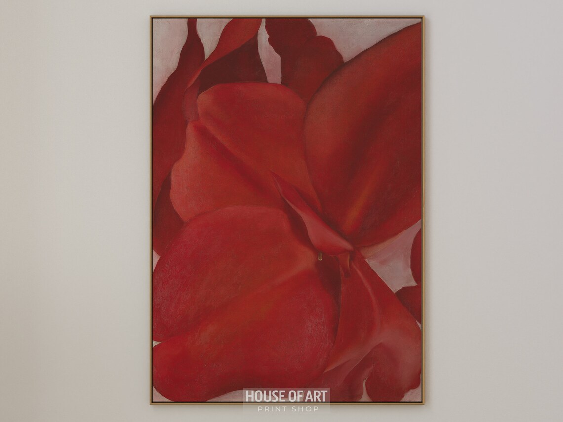 Red Canna Flower Close Up Bold Modern Floral Oil Painting Poster - Image 3