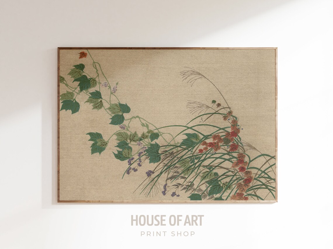 Japanese Vintage Woodblock Ivy And Grasses Autumn Botanical Art Print