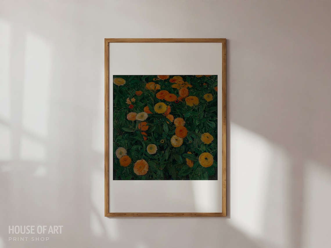 Marigold Flower Bed Orange Gold Blooms Vibrant Oil Painting Poster