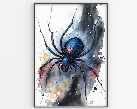 Spider Watercolor Painting Black Widow Spider Painting Poster Print Insect Art Print Wall Decor Wall Art Home Decor Large Wall Art