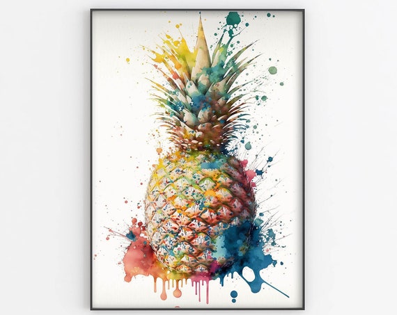 Pineapple Watercolor Painting Fruit Print Swinger Lifestyle Kitchen Decor Upside Down Pineapple Wall Art Home Decor Dining Room Art
