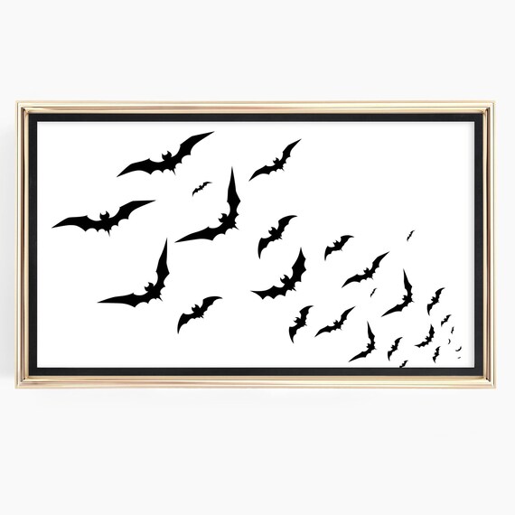 Flying Bat Silhouettes Swarm Minimalist Halloween Art Poster