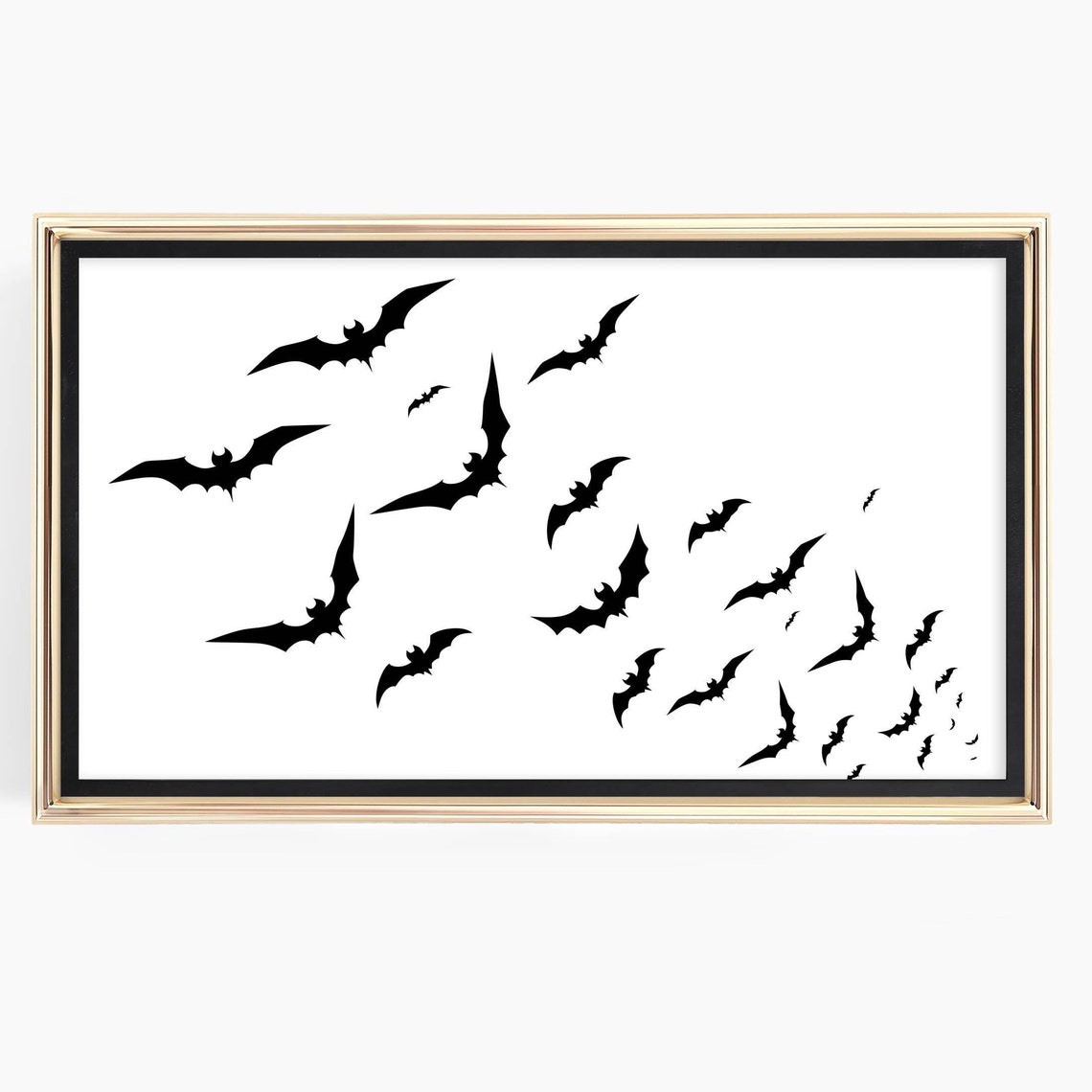 Flying Bat Silhouettes Swarm Minimalist Halloween Art Poster