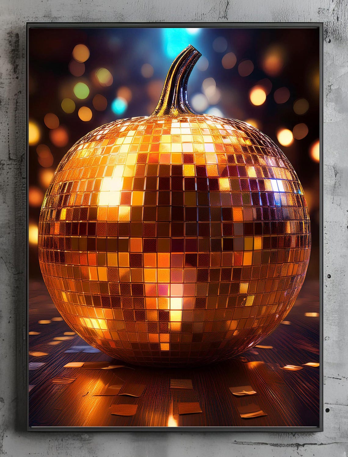 Disco Ball Pumpkin Mirror Tile Fall Party Night Scene Art Poster - Image 3