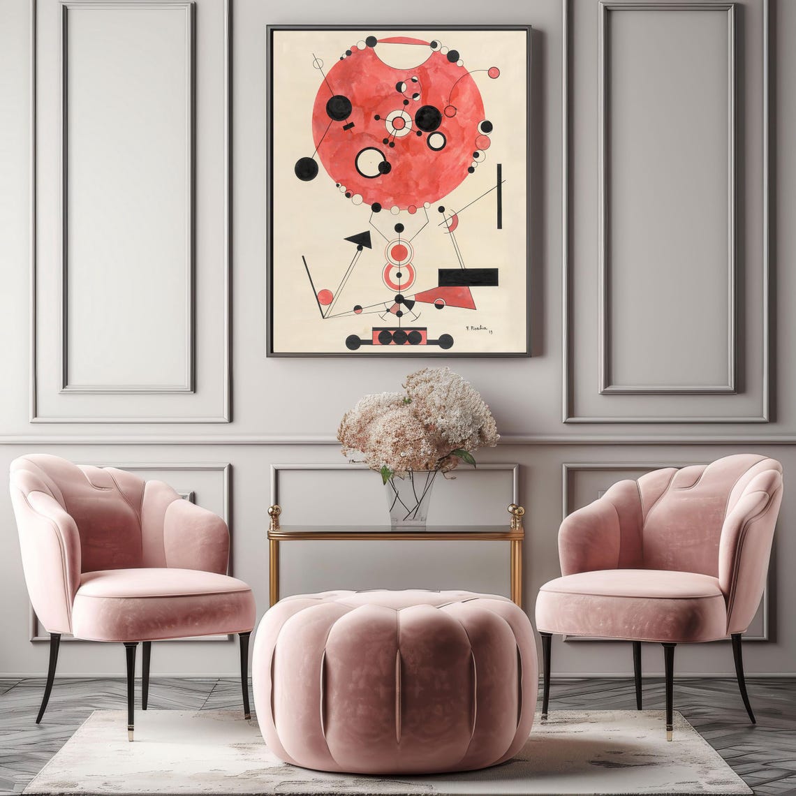 Vintage Red Circle Abstract Geometric Modernist Composition Art Poster