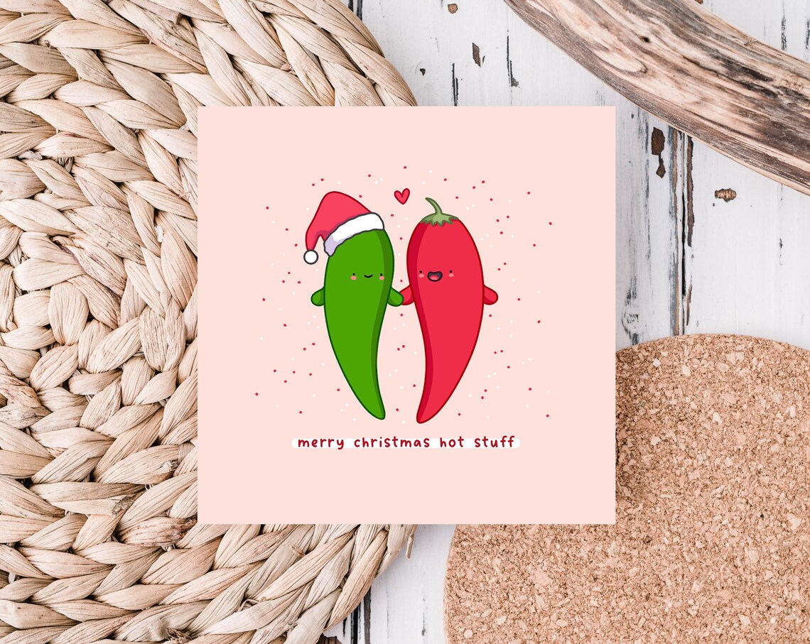 Kawaii Christmas Card - Romantic Chilli Pun - Image 3