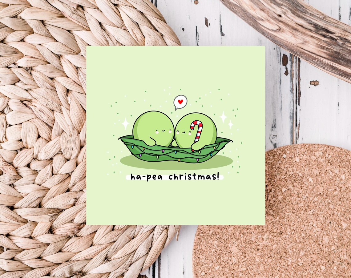 Kawaii Ha-Pea Christmas Snug Pea Pod Fairy Lights Pun Art Print - Image 5