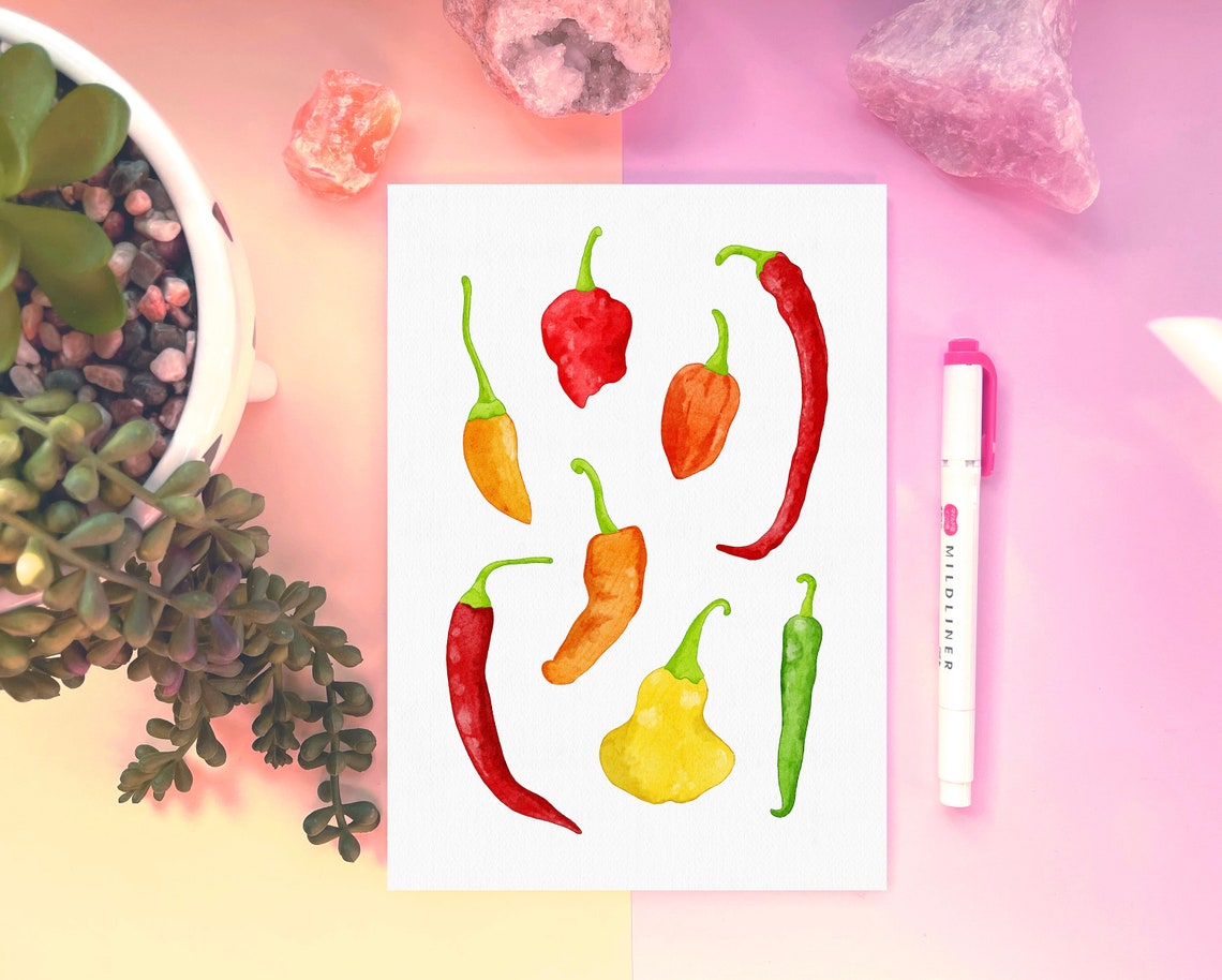 Watercolor Chili Peppers Kitchen Botanical Kitchen Decor Print - Image 3