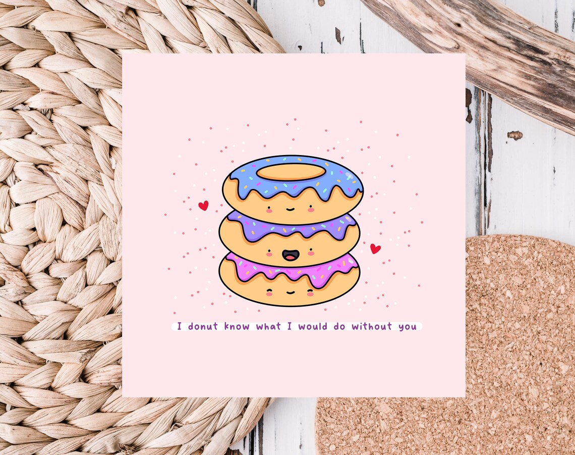 Stacked Smiling Donuts Sweet Love Anniversary Card Kawaii Print - Image 2