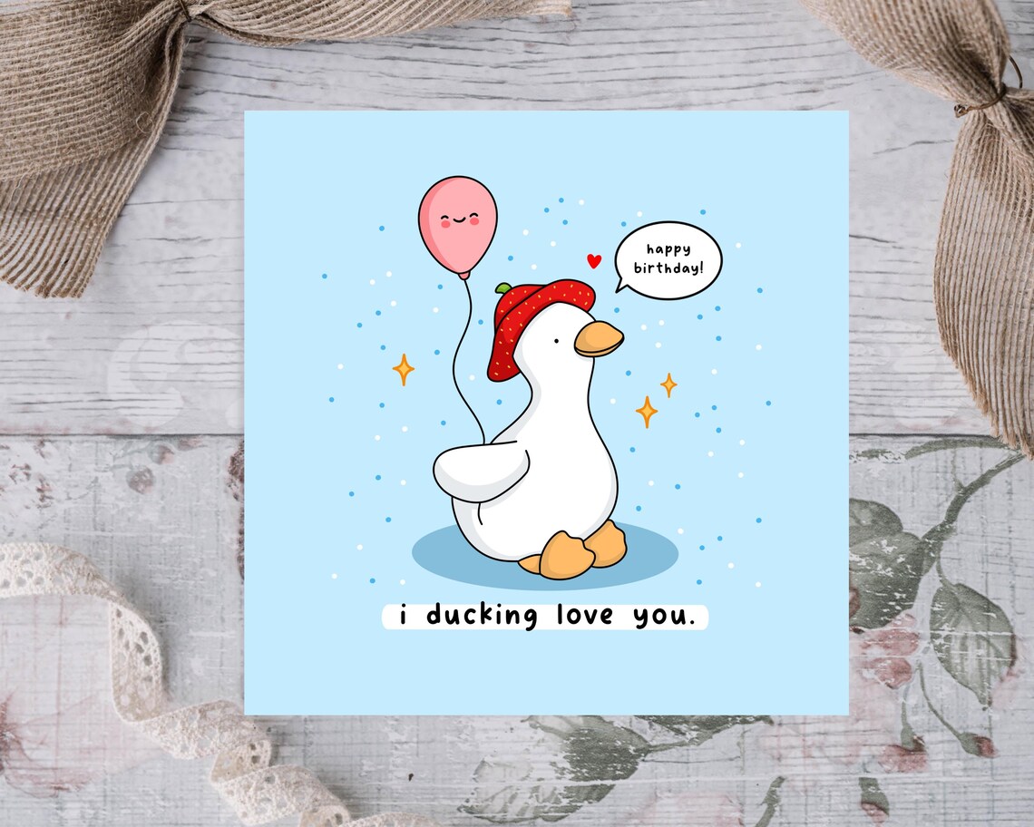 Funny Kawaii Duck Pun I Ducking Love You Happy Birthday Poster - Image 2