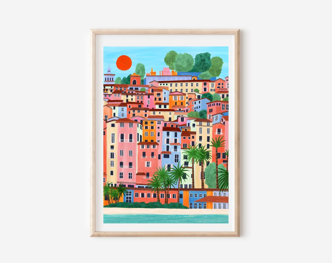 Menton French Riviera Colorful Coastal Town Travel Art Poster - Image 5