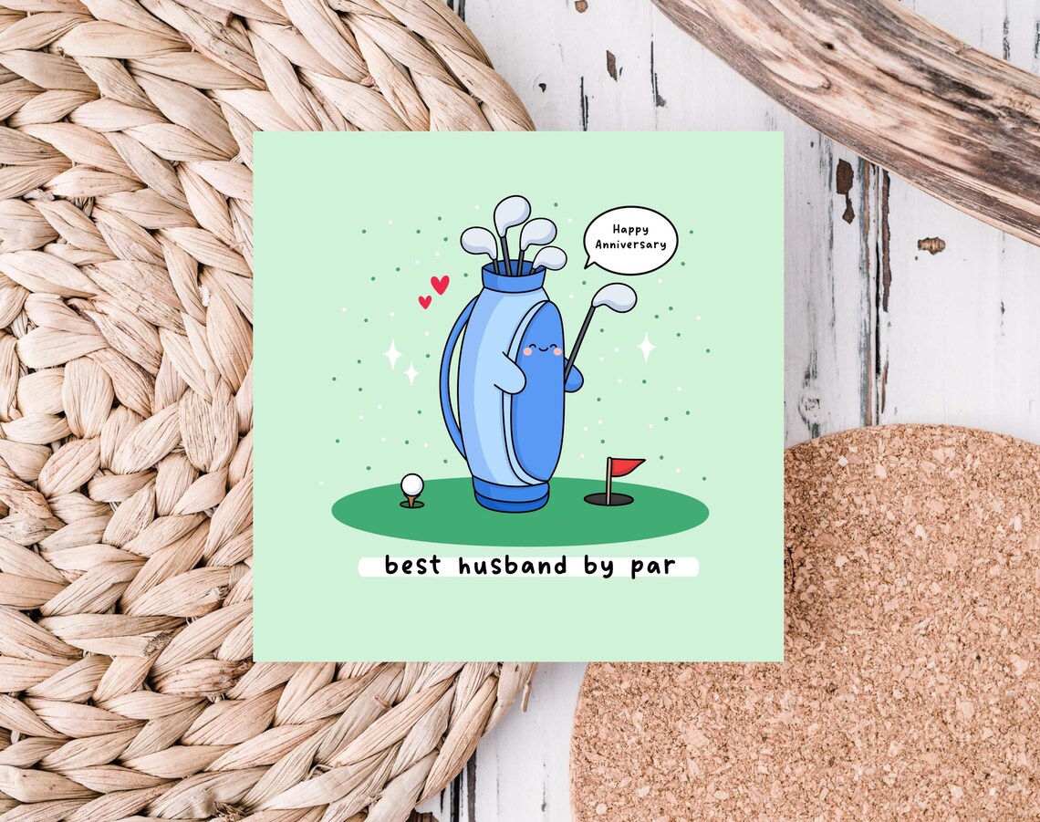Funny Golf Card For Husband Golf Themed Card Golf Pun Golf Obsessed Anniversary Card For Him Best Husband By Par - Image 4