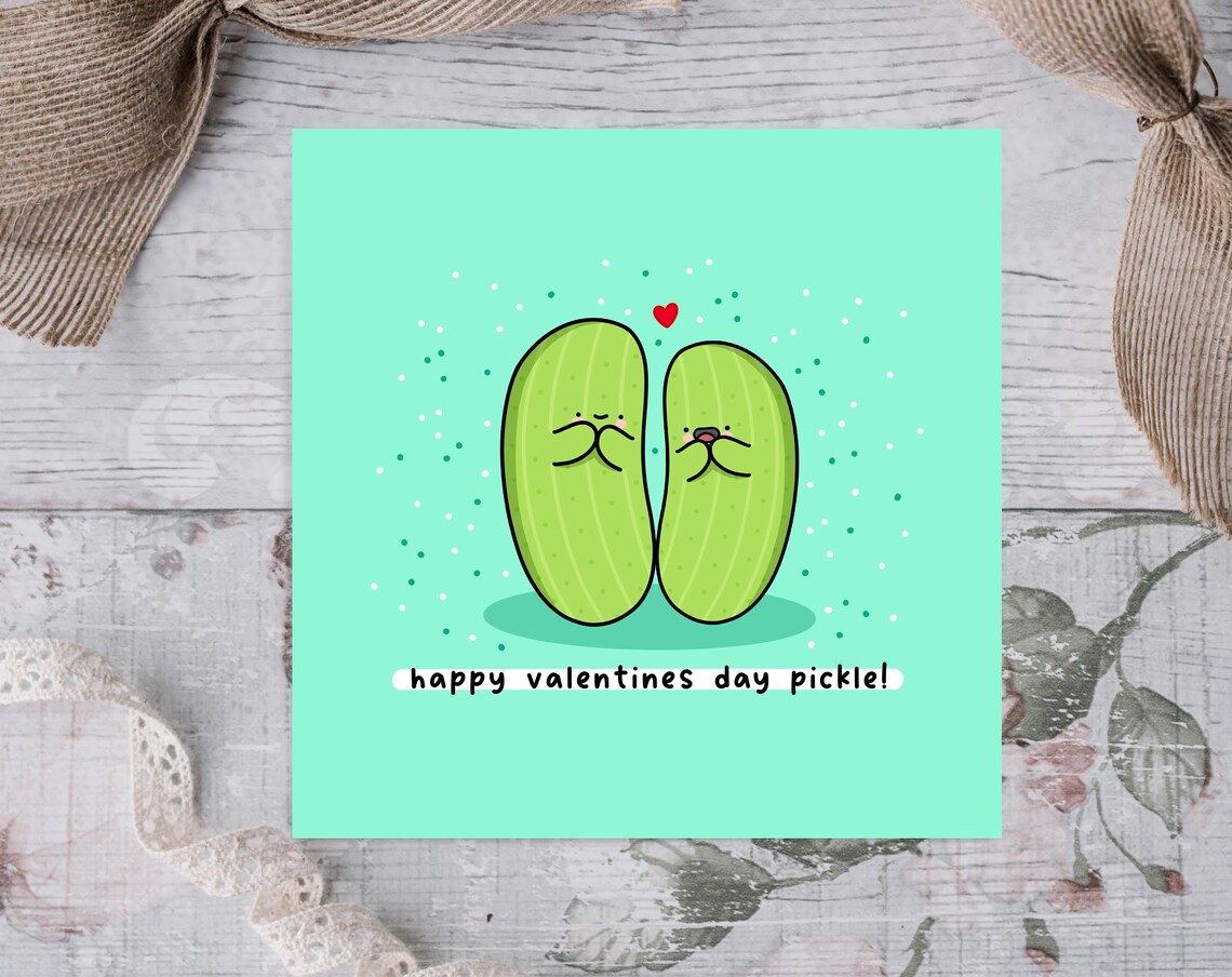 Happy Valentines Day Pickle Funny Love Pun Illustrated Card Print - Image 3