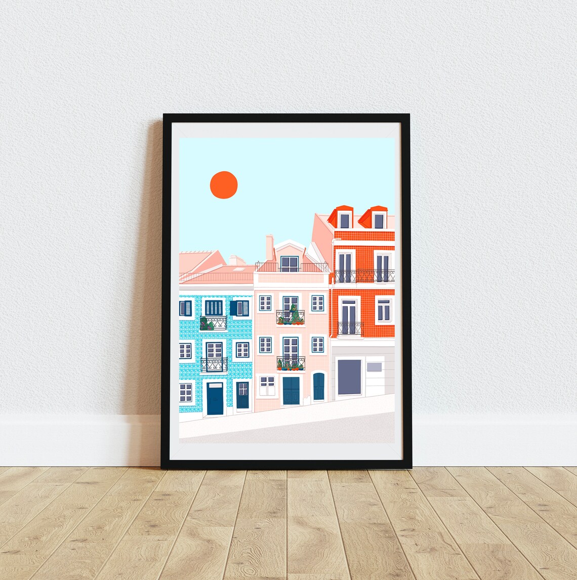 Lisbon Portugal Colourful Tiled Facade Buildings Travel Art Print - Image 4