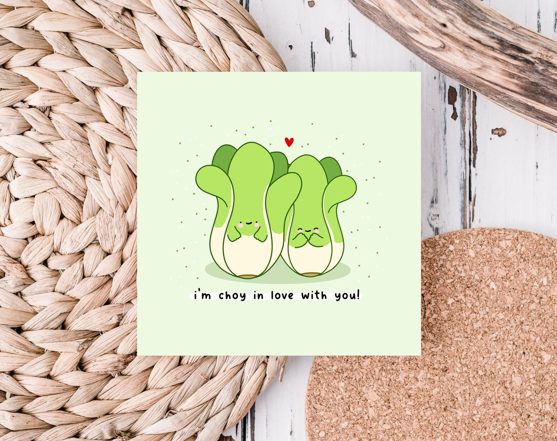 Im Choy In Love With You Bok Choy Love Pun Illustrated Card Print - Image 2