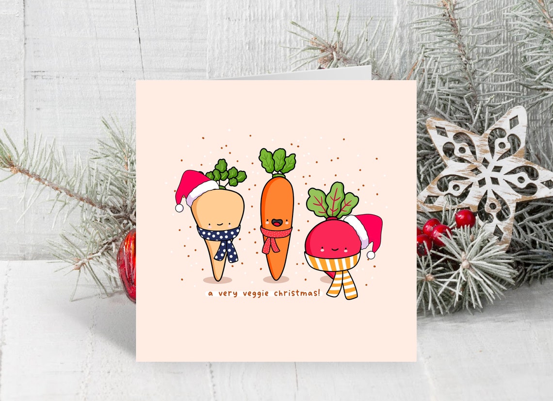 Kawaii Veggie Christmas Pun Poster with Carrot Radish Santa Hats - Image 3