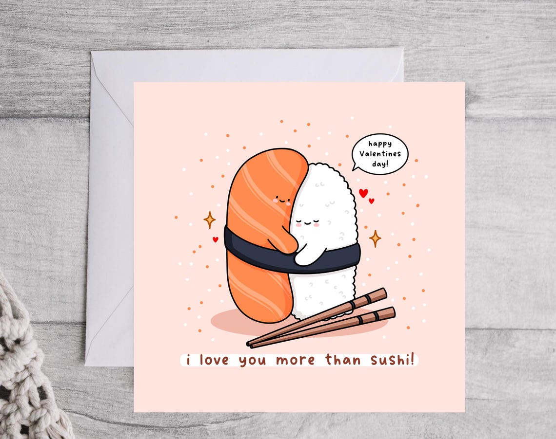 Salmon Nigiri Hug I Love You More Than Sushi Valentines Wall Art - Image 4