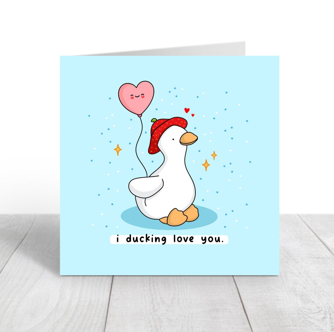 Kawaii Duck Heart Balloon Valentine Pun Poster with Strawberry Hat - Image 2