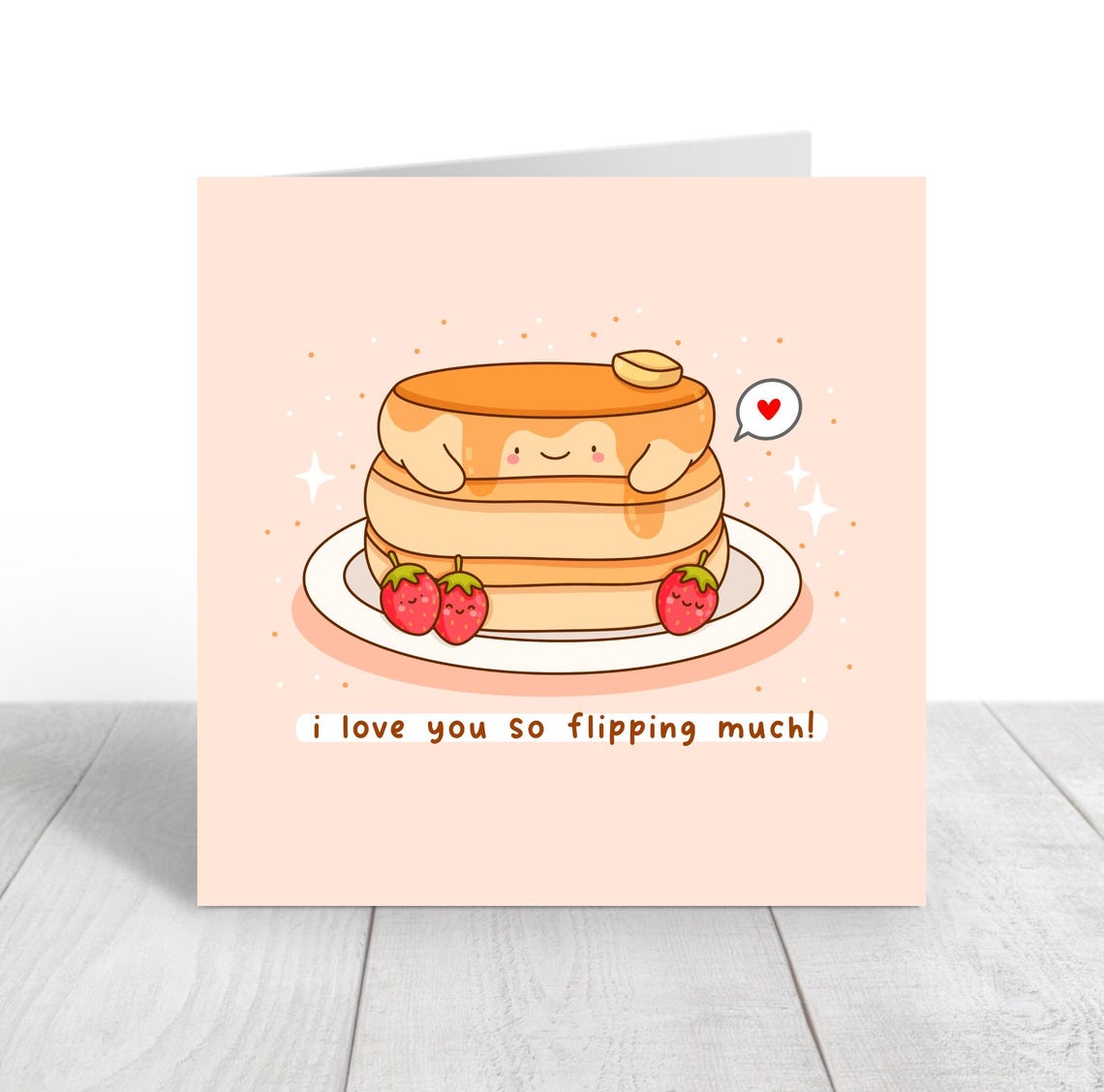 Cute Pancake Stack I Love You So Flipping Much Card Kawaii Print - Image 3