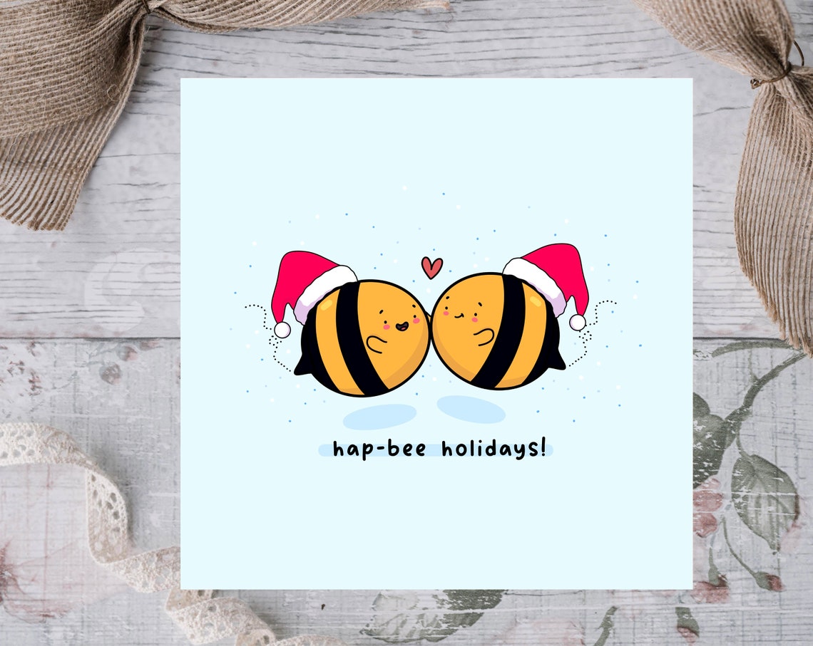 Hap-Bee Holidays Kawaii Bumble Bee Christmas Card Style Poster - Image 2