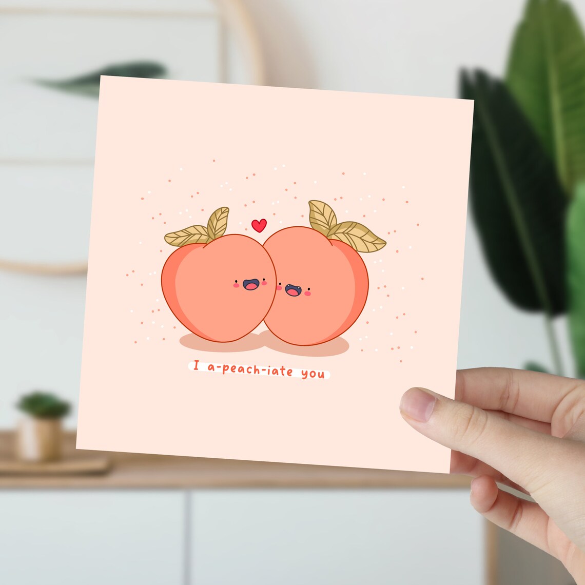 I A-peach-iate You Two Cute Smiling Peach Couple Love Card Poster - Image 2