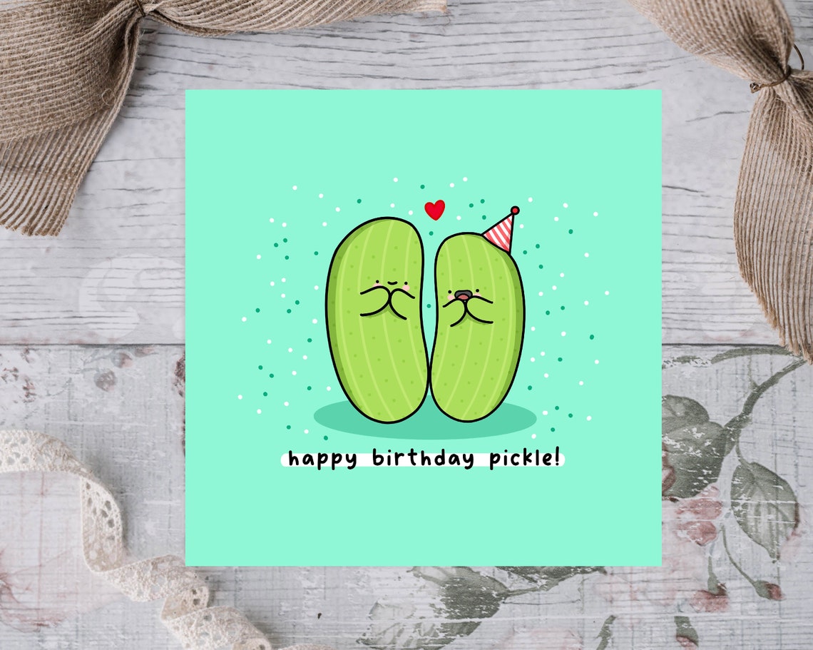 Happy Birthday Pickle Mint Square Kawaii Pickle Party Poster - Image 3