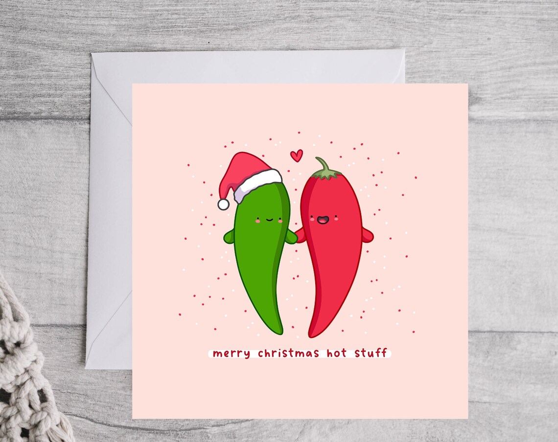 Kawaii Christmas Card - Romantic Chilli Pun - Image 2