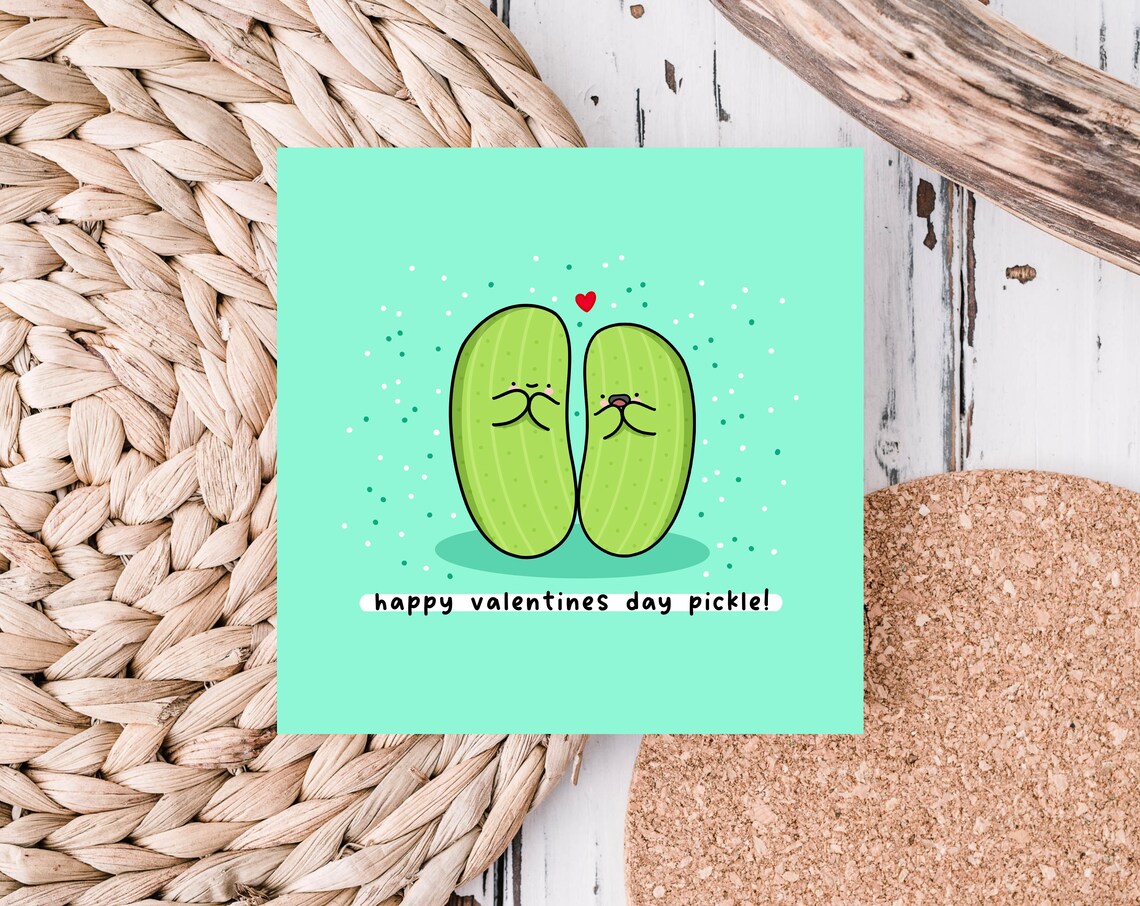Happy Valentines Day Pickle Funny Love Pun Illustrated Card Print - Image 2