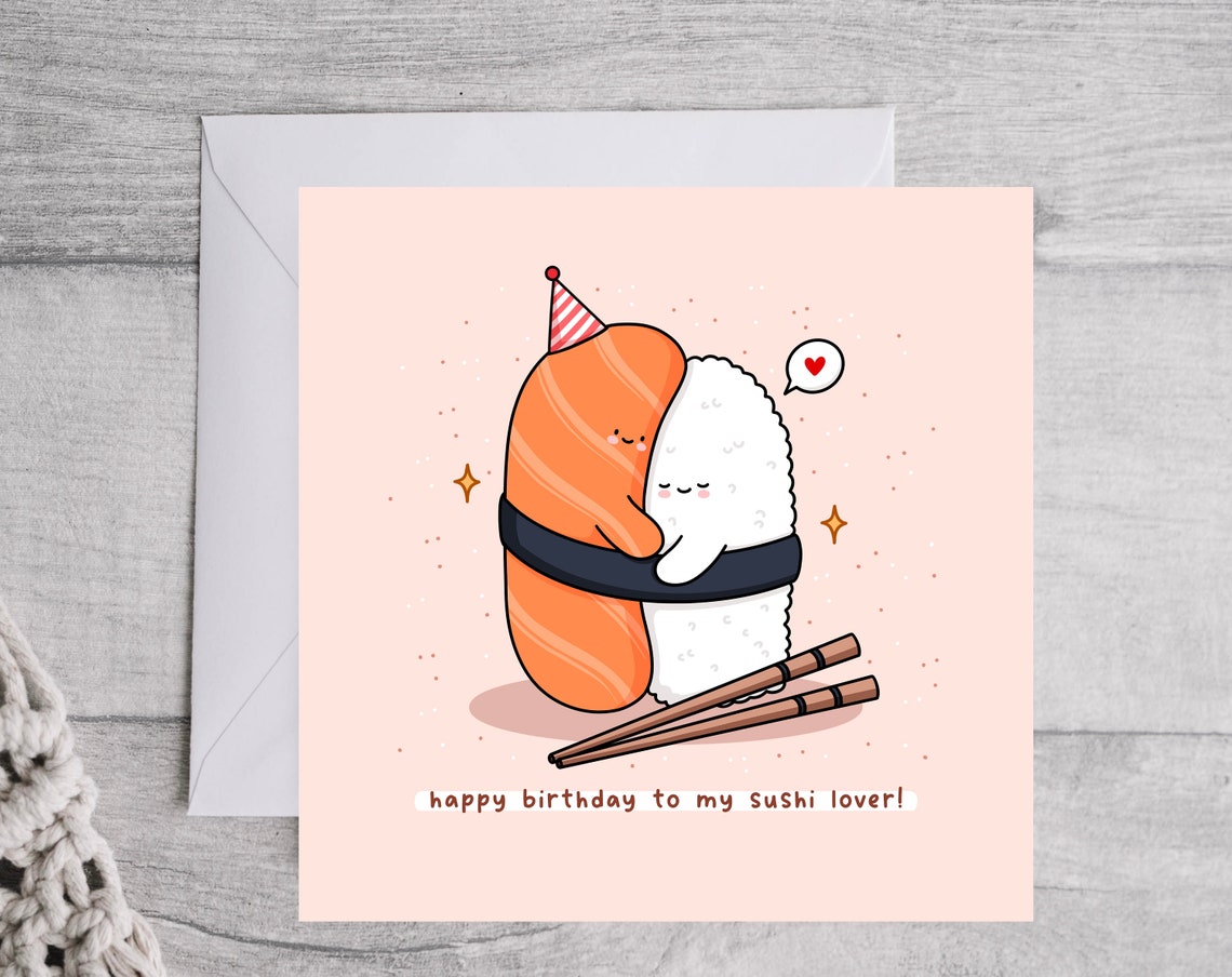 Salmon Nigiri Sushi Hug Happy Birthday Sushi Lover Pun Wall Art - Image 4