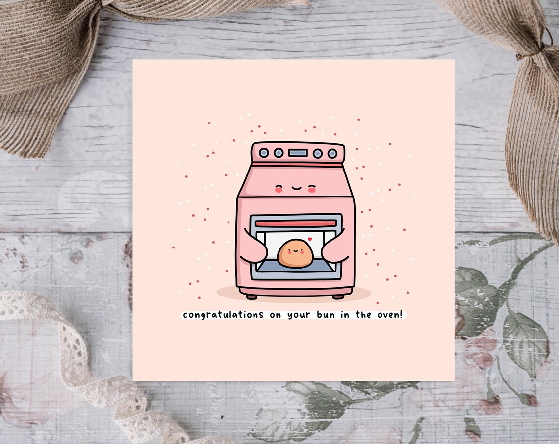 Bun In The Oven Punny Card, Cute Pregnancy Wall Art Print - Image 2