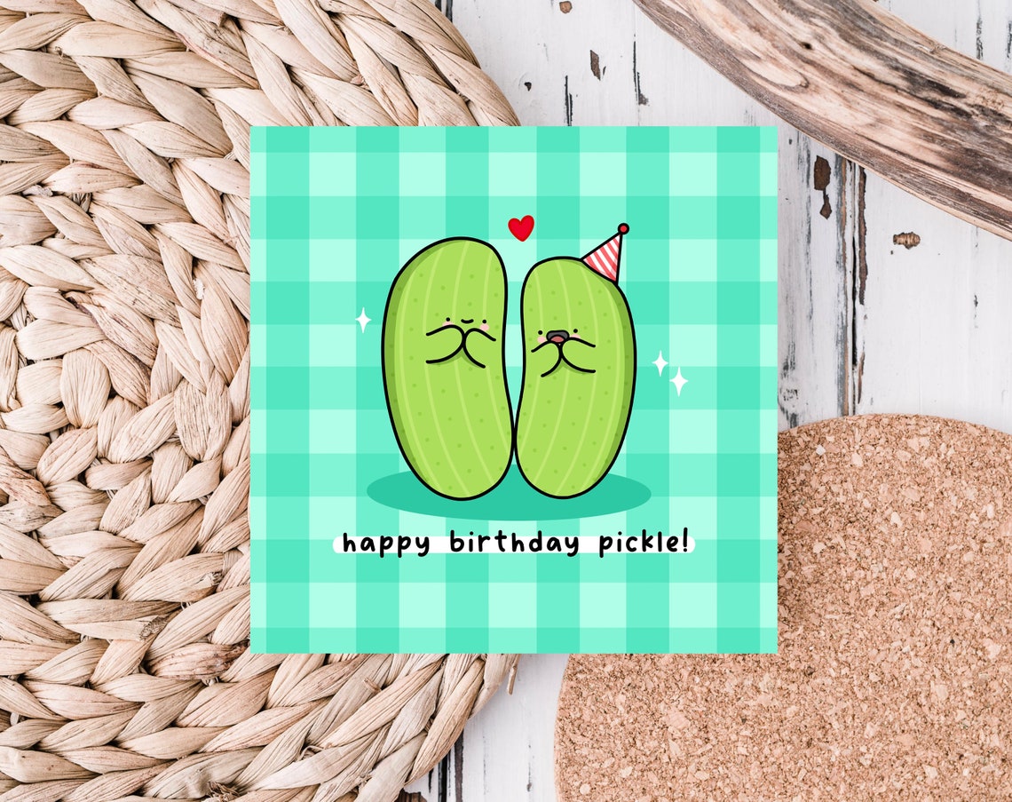 Kawaii Happy Birthday Pickle Smiling Pair Party Hat Pun Art Print - Image 5