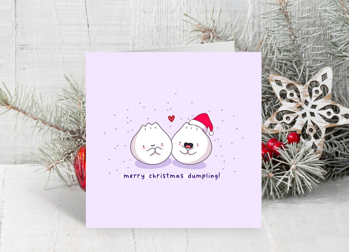 Kawaii Dumpling Christmas Pun Poster with Santa Hat Lavender Backdrop - Image 4