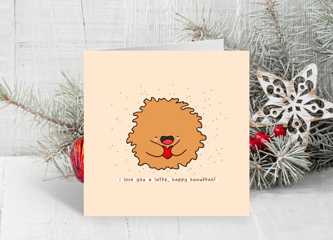 I Love You a Latke Happy Hanukkah Kawaii Food Pun Card Poster - Image 3