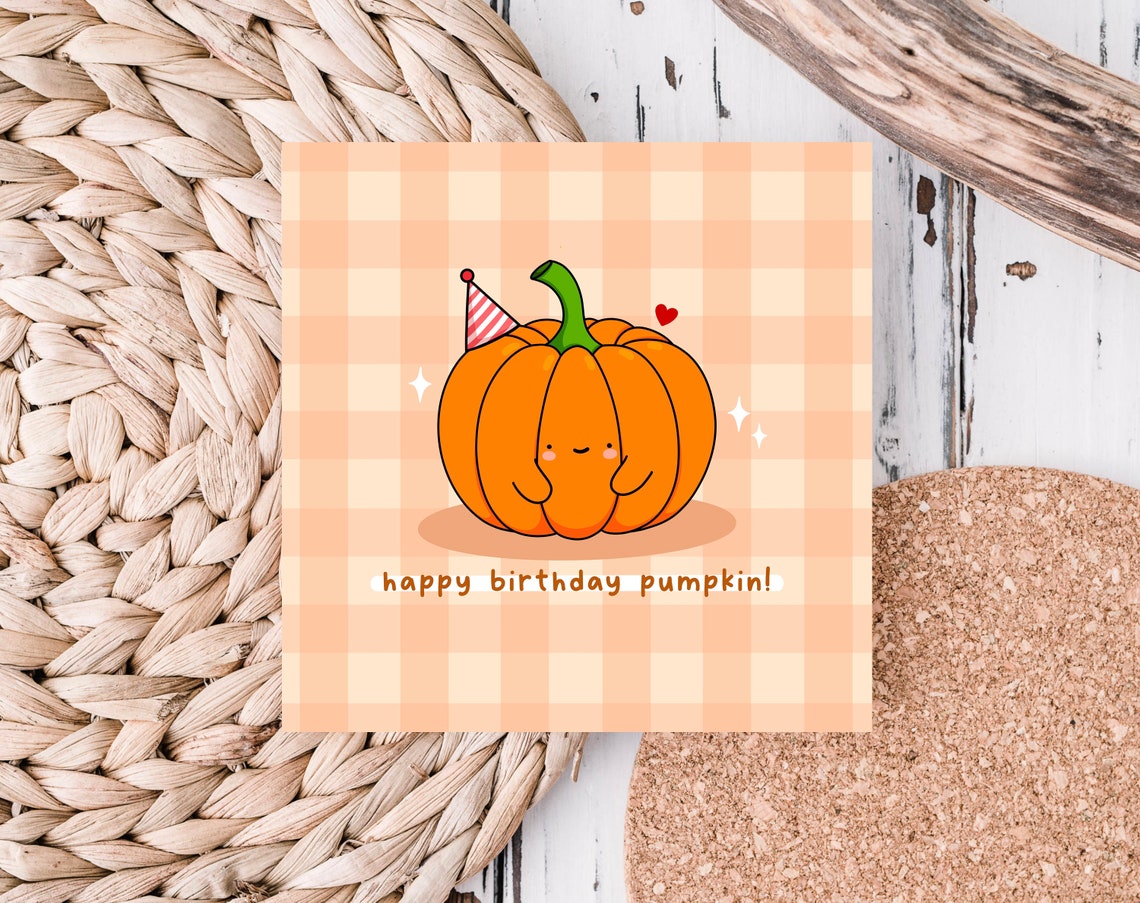 Cute Pumpkin Party Hat Happy Birthday Pun On Gingham Wall Art - Image 5