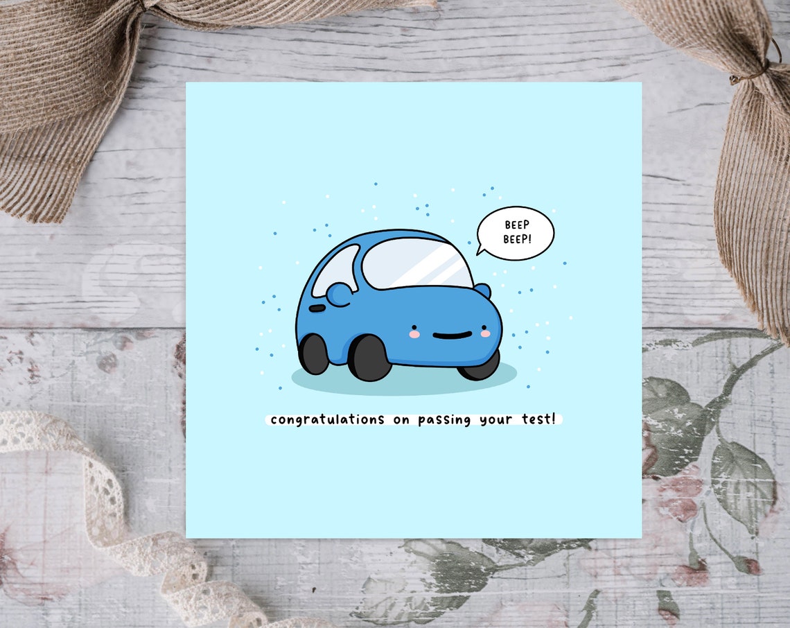 Congratulations On Passing Your Test Kawaii Blue Car Card Poster - Image 2