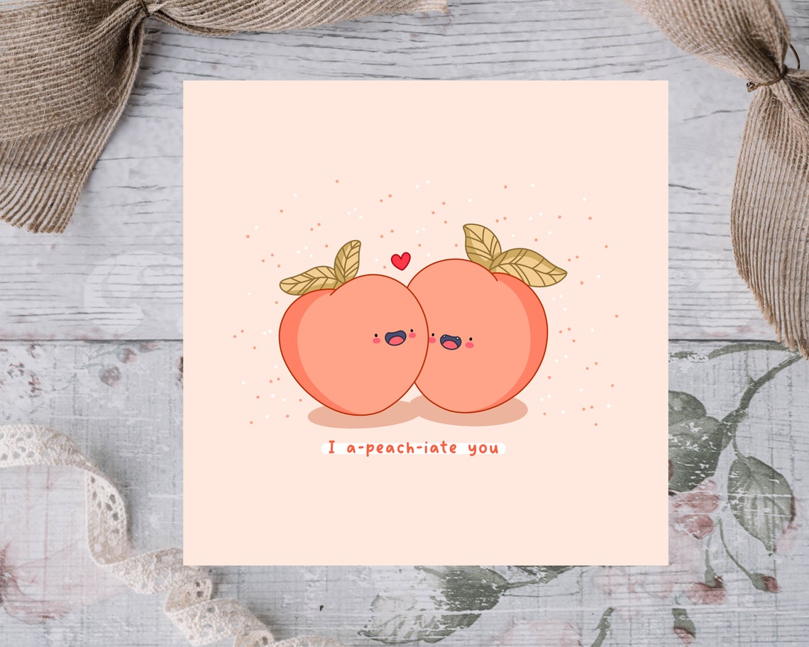 I A-peach-iate You Two Cute Smiling Peach Couple Love Card Poster - Image 3