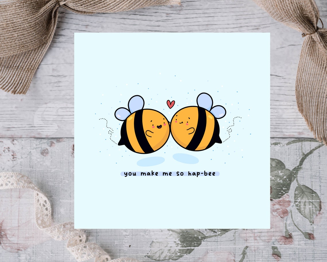 Kawaii Bumble Bees You Make Me So Hap-Bee Sweet Love Art Print - Image 2