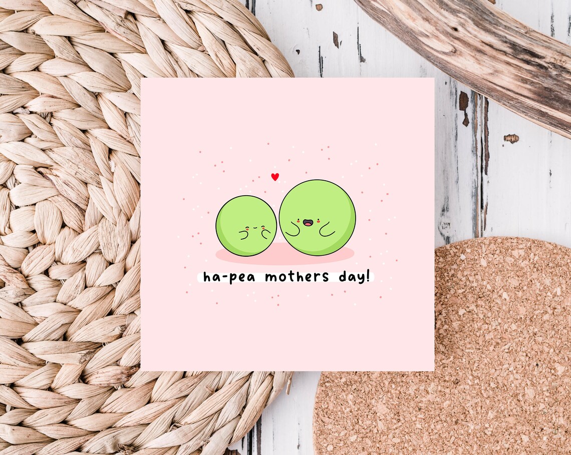 Two Smiling Peas Ha-Pea Mothers Day Punny Kawaii Green Wall Art - Image 2