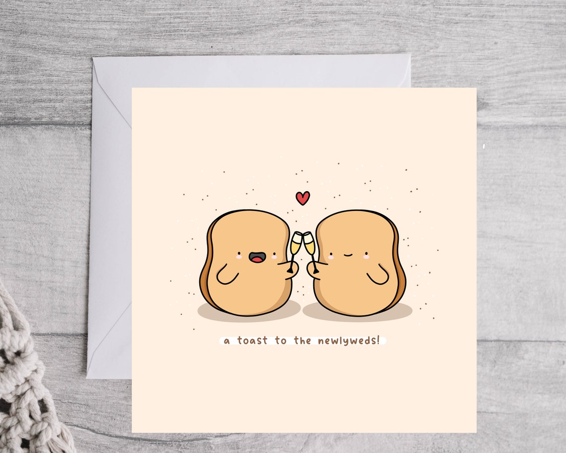 Toasting Bread Slices Happy Newlyweds Wedding Card Cute Print - Image 4
